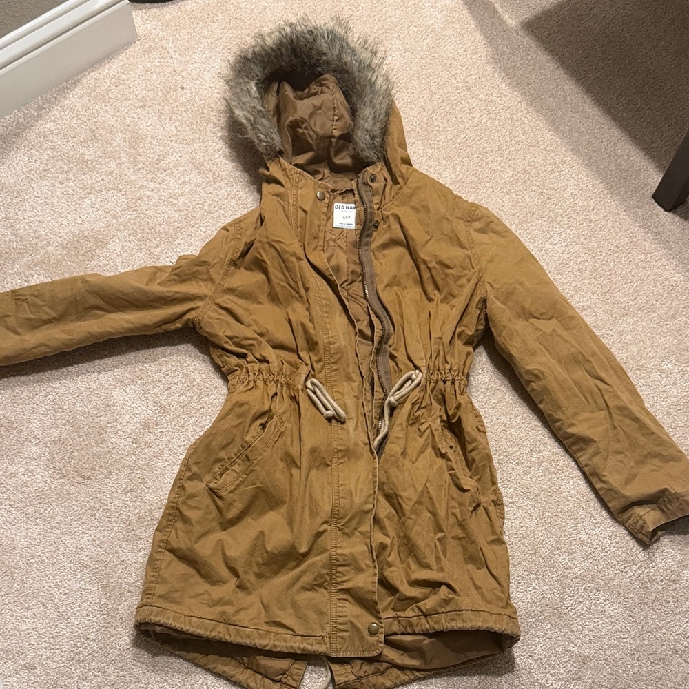 Old Navy Brown Utility Jacket with Faux Fur Trim
